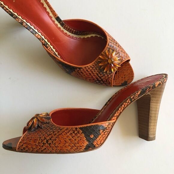 🎃J VINCENT ELIZA LEATHER ORANGE EMBELLISHED HEEL - Picture 3 of 7